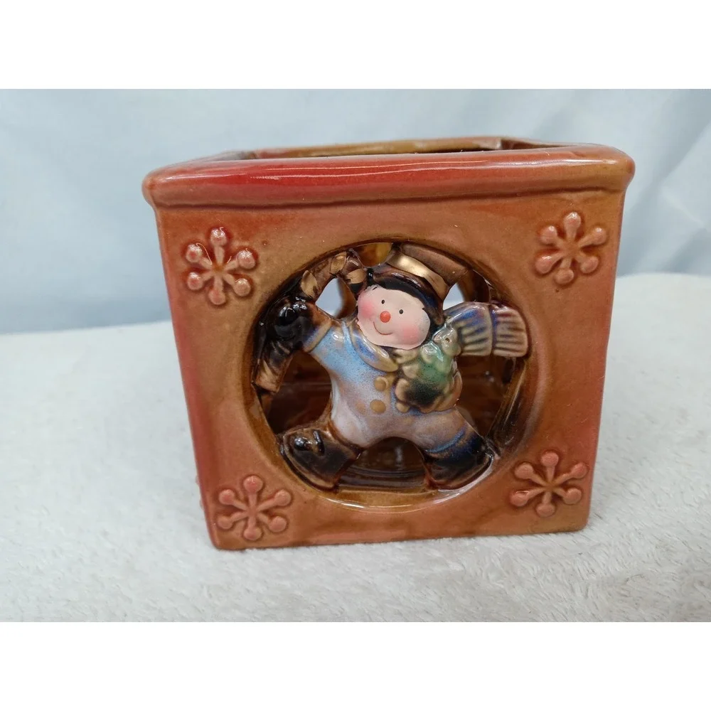 Luminessence Porcelain‎ Candle Holder Winter Scene Square Ceramic Decor